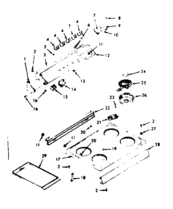Kenmore 6479117001 backguard & main top section diagram