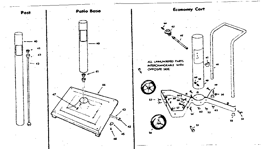 Kenmore 2582347631 post, patio base and economy cart parts diagram