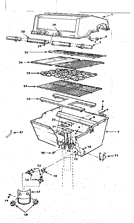 Kenmore 2582357660 grill and burner section diagram