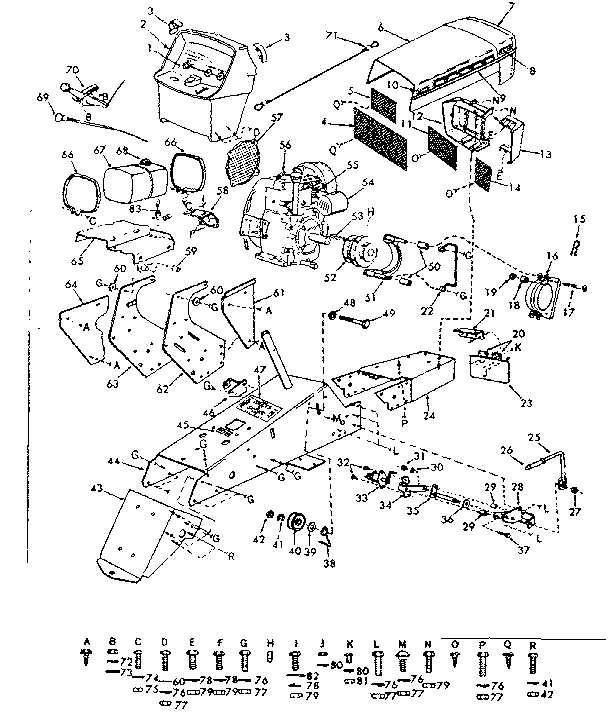 Craftsman 91725730 dashboard, engine, and chassis assembly diagram