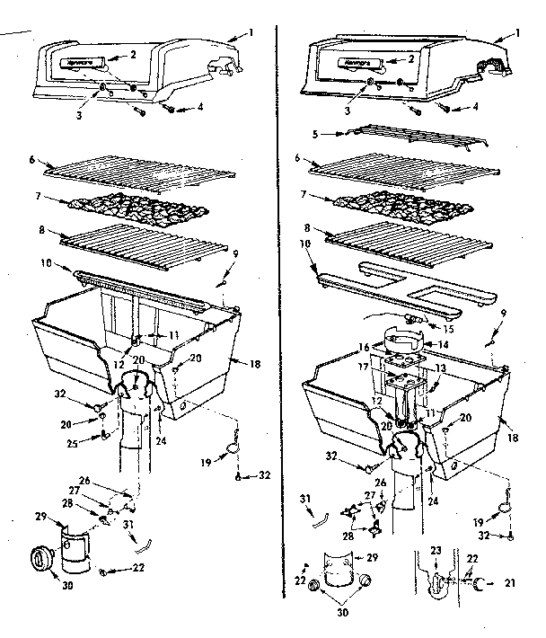 Kenmore 2582318110 grill & burner section diagram