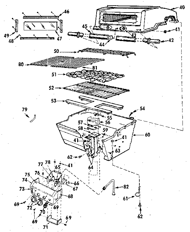 Kenmore 2582318110 grill & burner section diagram