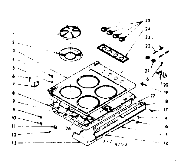 Kenmore 1037846861 main top section diagram