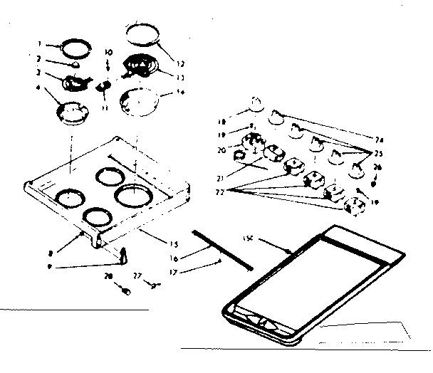 Kenmore 1039326862 top section & opt set on griddle diagram