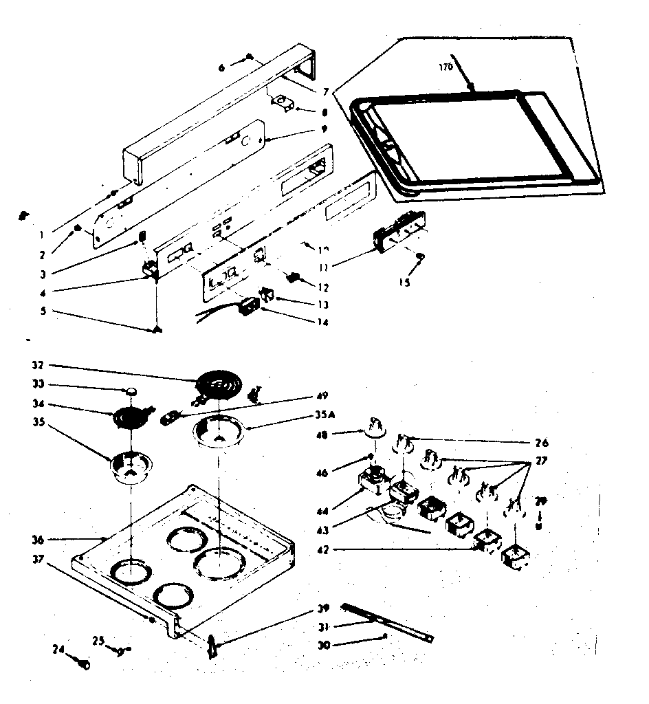 Kenmore 1039366801 backguard and main top section diagram