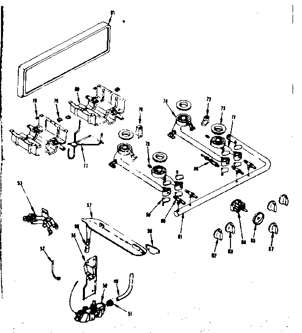 Kenmore 1196006860 backguard & top burner section diagram