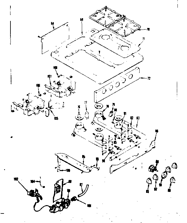Kenmore 1197226800 top burner section diagram