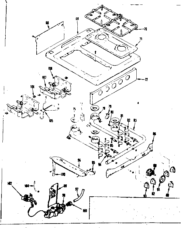 Kenmore 1197256840 top burner section diagram