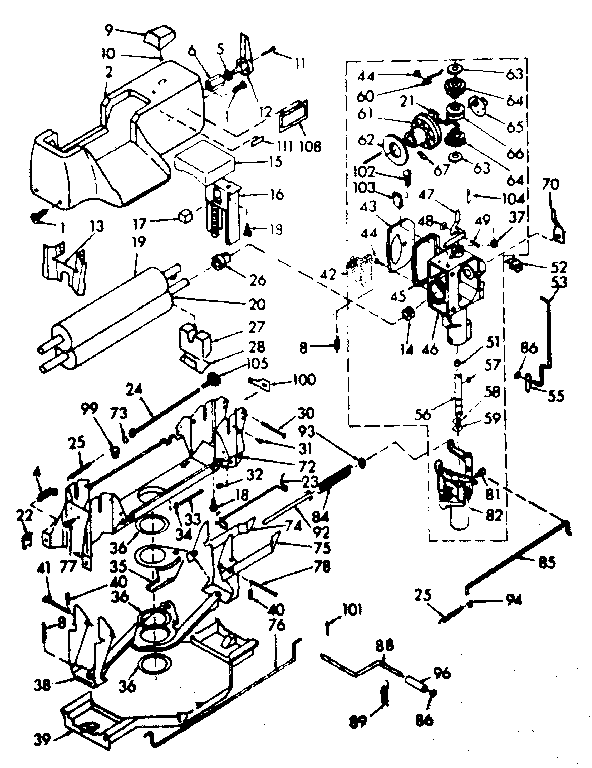 Kenmore 1106801311 wringer and wringer gear case diagram