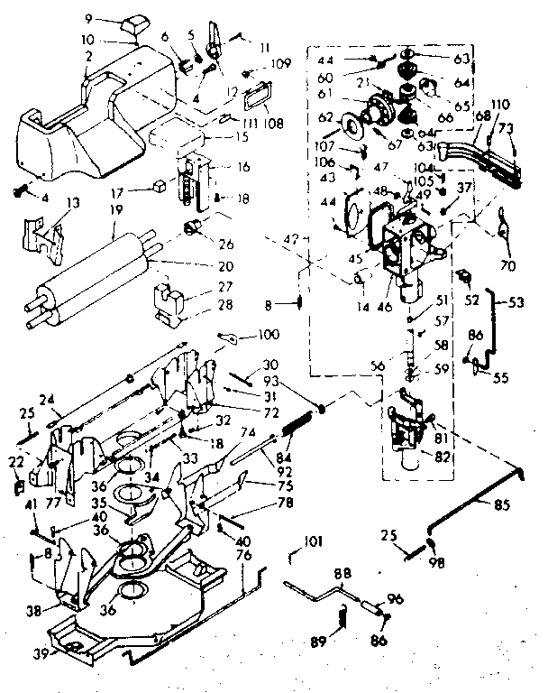 Kenmore 1106802901 wringer and wringer gear case assembly diagram