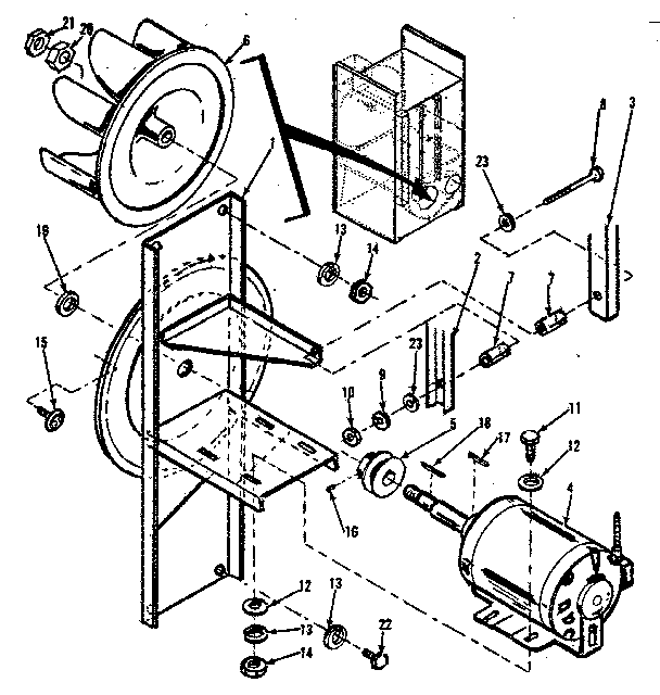 Huebsch 28CG fan, motor and bracket assy diagram