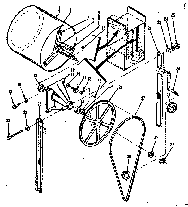 Huebsch 28CG cylinder and cylinder drive installation diagram