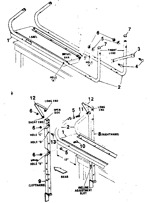 DP 11-0365A undercarriage and incline adjustment diagram