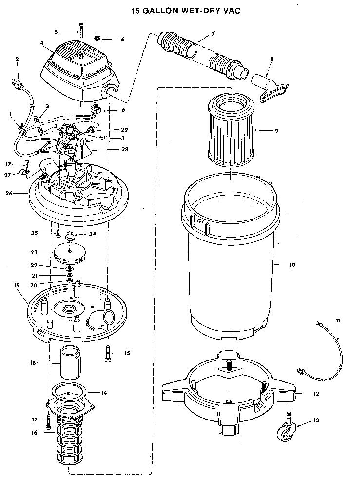Craftsman 113178450 16 gallon wet-dry vac diagram