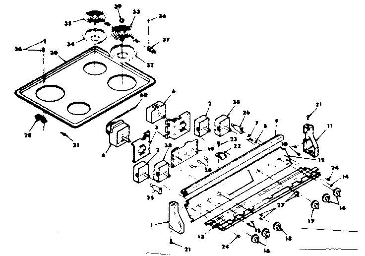 Kenmore 6284538551 control panel and cooktop assemblies diagram