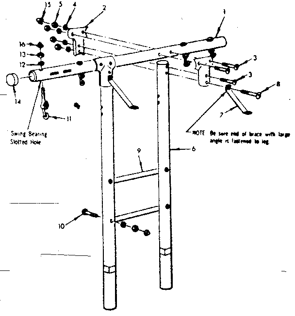 Sears 70172547-1 top bar and leg assembly diagram