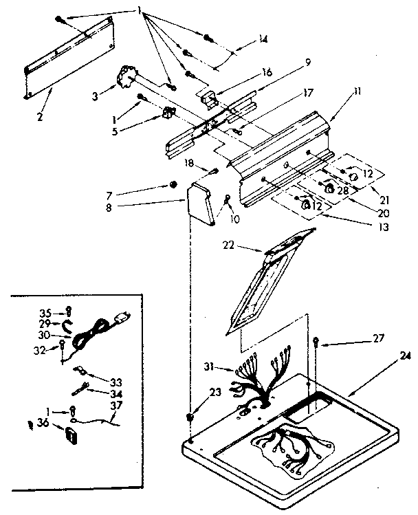 Kenmore 11087470100 top and console parts diagram