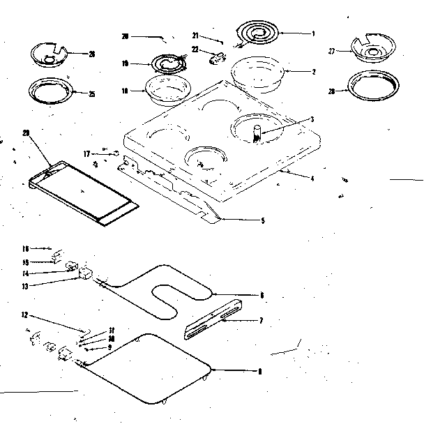 Kenmore 1199067510 main top and oven units diagram