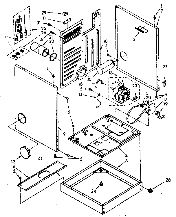 Kenmore 11086379720 cabinet and motor parts diagram
