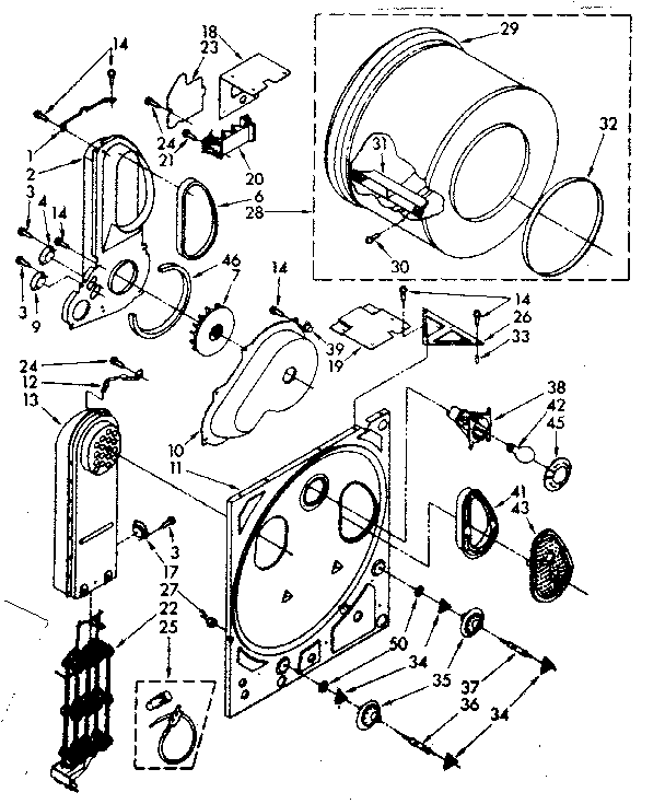 Kenmore 11086379720 bulkhead, drum and heater box parts diagram