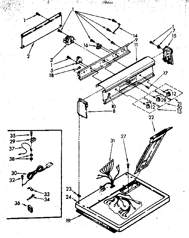 Kenmore 11087475930 top and console parts diagram