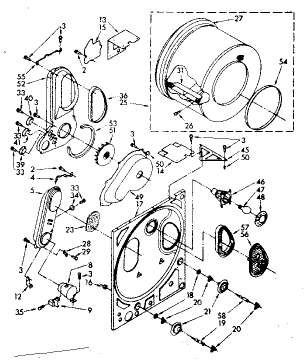 Kenmore 11087379820 bulkhead, drum and heater box parts diagram