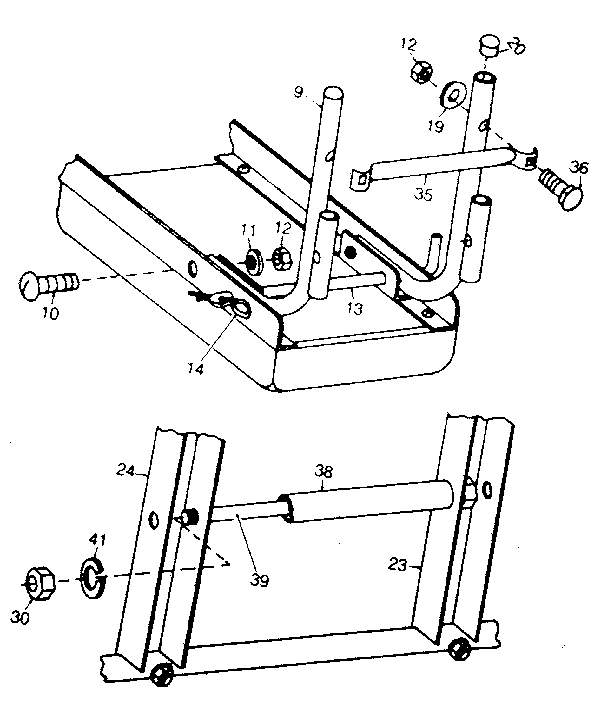 DP 650 USA barbell support and front leg assembly diagram