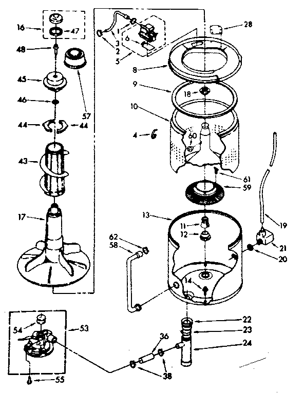 Kenmore 11082380810 tub and basket parts (non-suds only) diagram