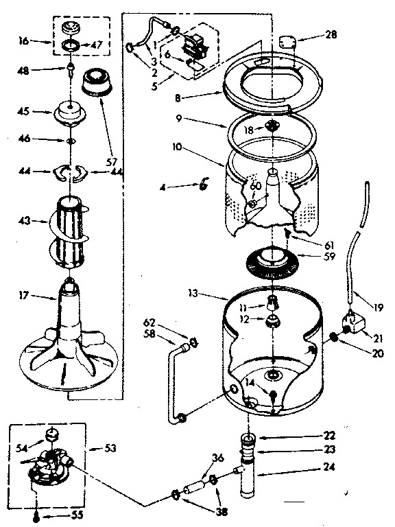Kenmore 11082374600 tub and basket parts (non-suds only) diagram
