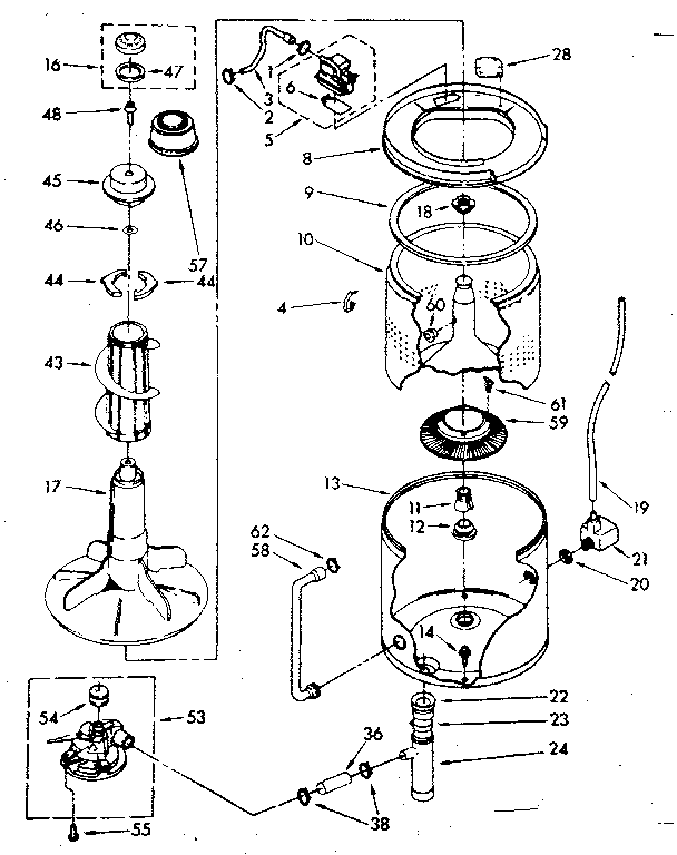Kenmore 11082374810 tub and basket parts (non-suds only) diagram