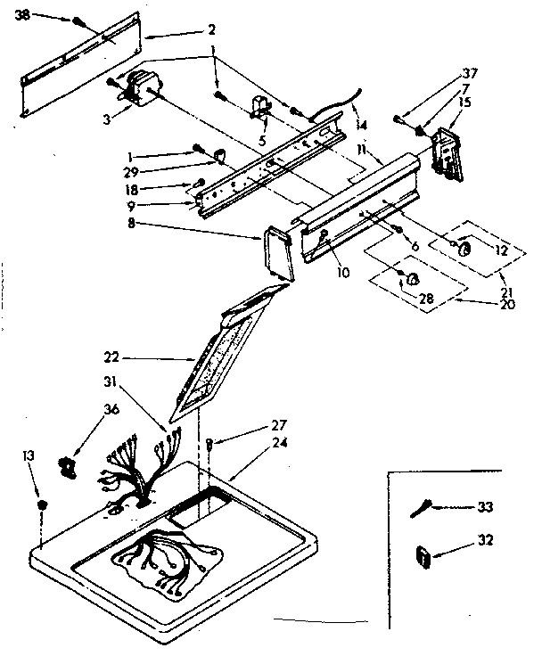 Kenmore 11087572620 top and console parts diagram