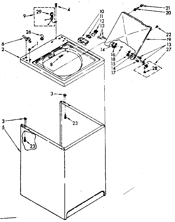 Kenmore 11081320130 top and cabinet parts diagram