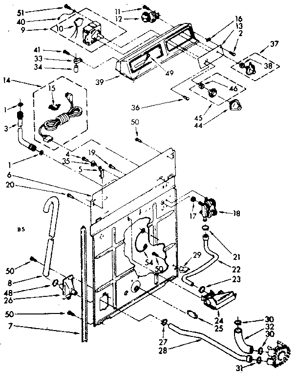 Kenmore 11081320130 controls and rear panel parts diagram