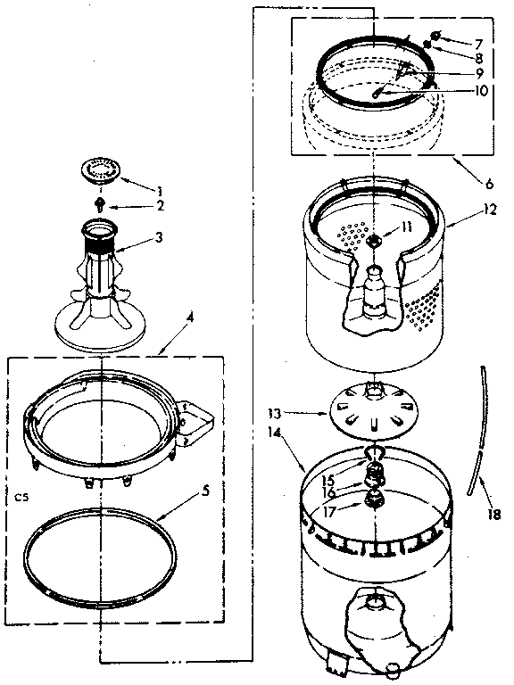 Kenmore 11081320130 agitator, basket and tub parts diagram