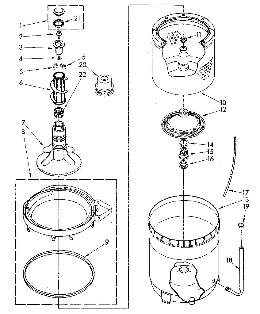 Kenmore 11082984100 agitator, basket and tub diagram