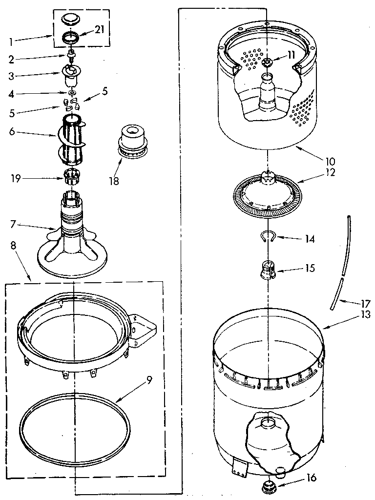 Kenmore 11082881700 agitator, basket and tub parts diagram
