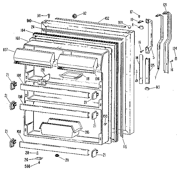 Kenmore 3638751510 fresh food door diagram