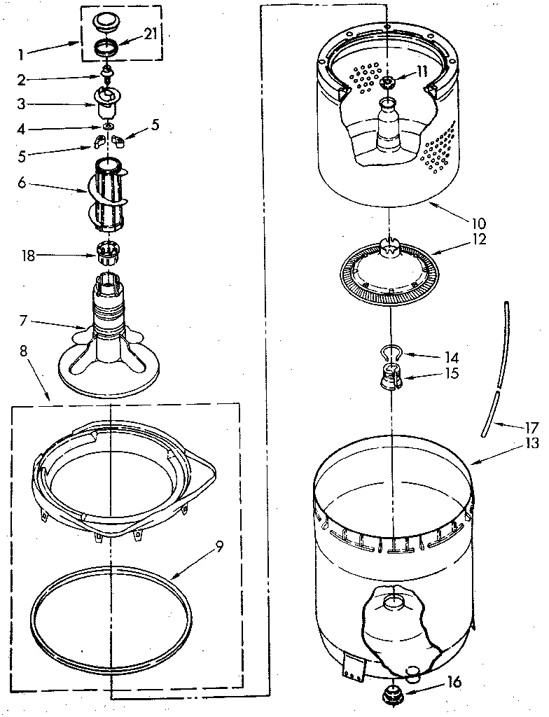 Kenmore 11082892700 agitator, basket and tub diagram