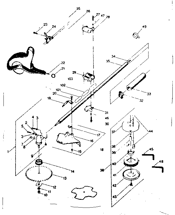 Craftsman 358796221 drive shaft and cutting head diagram