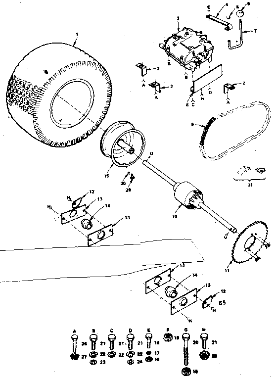 Craftsman 917255120 transaxle and rear wheel diagram