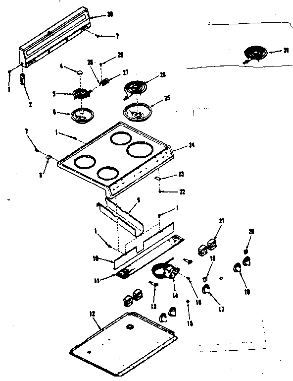 Kenmore 9116208512 backguard and main top section diagram