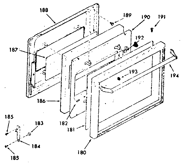 Kenmore 2783248292 full glass upper oven and lower broiler door diagram