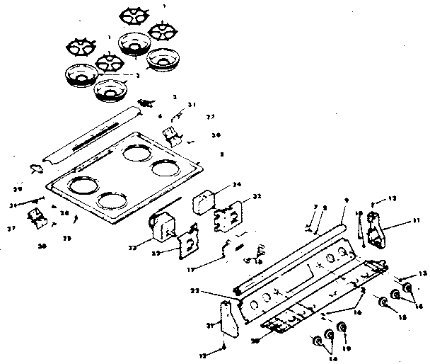 Kenmore 6283538550 control panel and cooktop assemblies diagram
