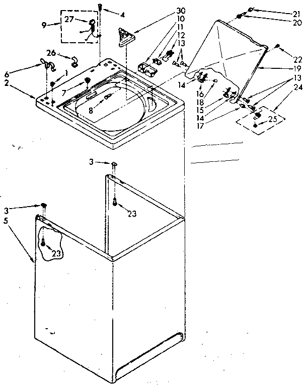 Kenmore 11082683300 top and cabinet parts diagram