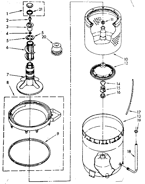 Kenmore 11082683300 agitator, basket and tub parts diagram