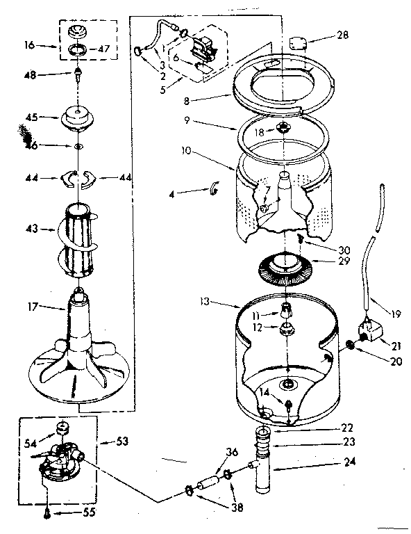 Kenmore 11083370730 tub and basket parts (non-suds only) diagram