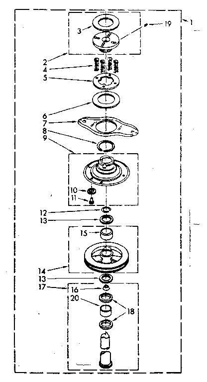 Kenmore 11083370730 basket drive and brake parts diagram