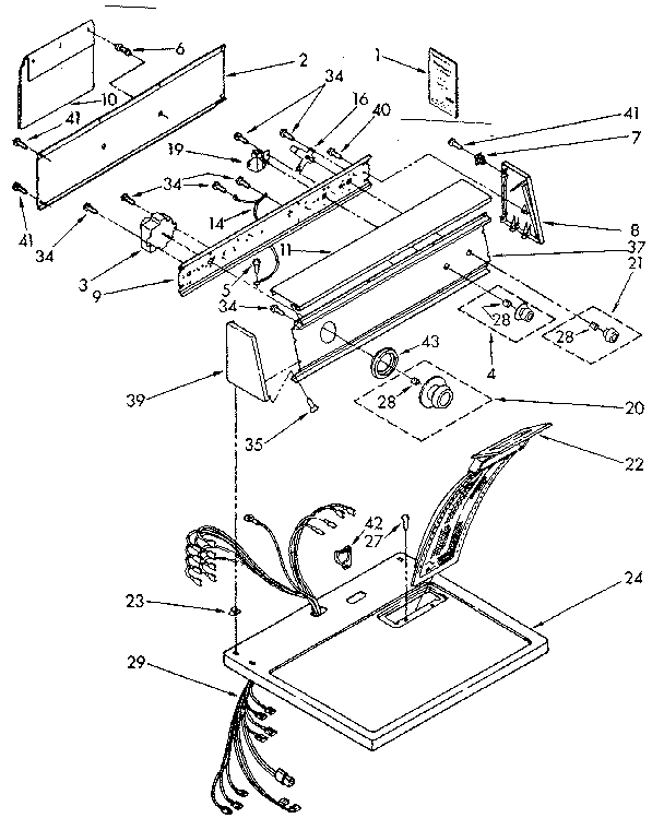 Kenmore 11087864300 top and console parts diagram