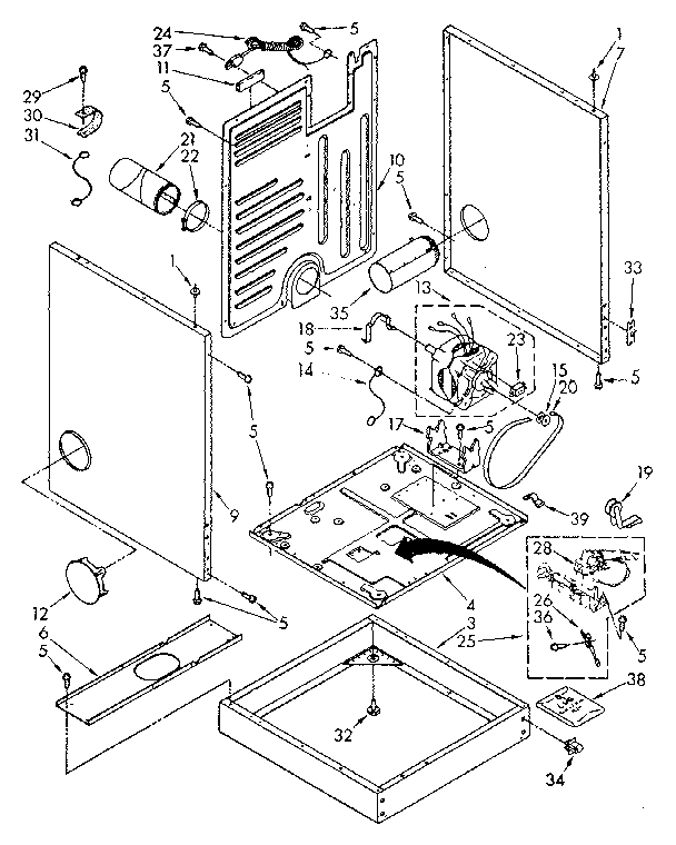 Kenmore 11087879300 cabinet and motor parts diagram