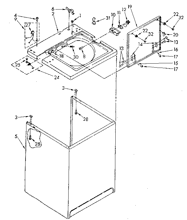Kenmore 11082403110 top and cabinet parts diagram